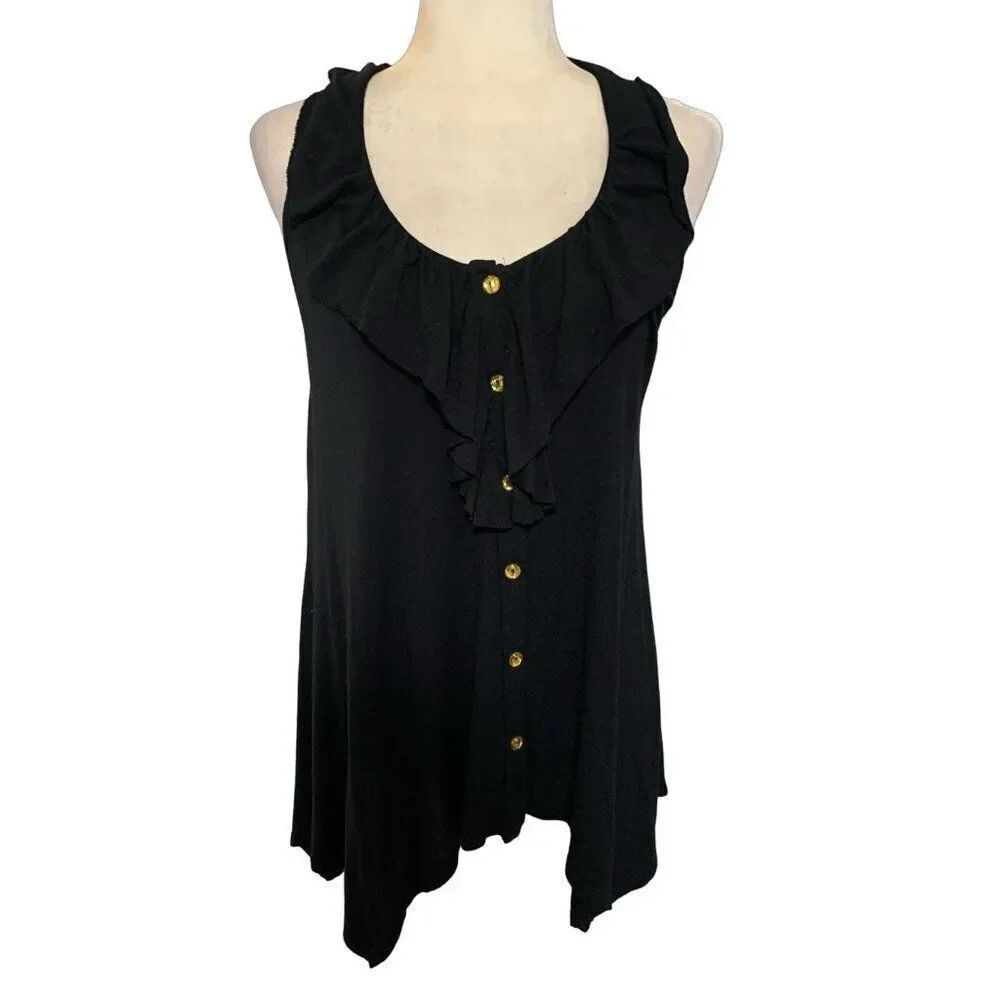 Red Haute Womens Solid Black Scoop Neck Tank Swing Top Medium